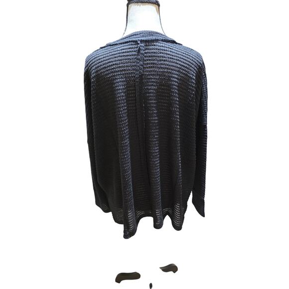 Zenana Black Soft Waffle Knit Lightweight Sweater Relaxed Fit Oversized S/M - Picture 4 of 6